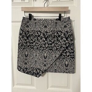 NWT H&M Womens Black & Beige Floral Assymetrical Wrap Mini Skirt Size 8